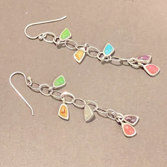 Vintage Barse Multi Stone Sterling Silver 925 Linear Drop/Dangle Earrings - Picture 4 of 12